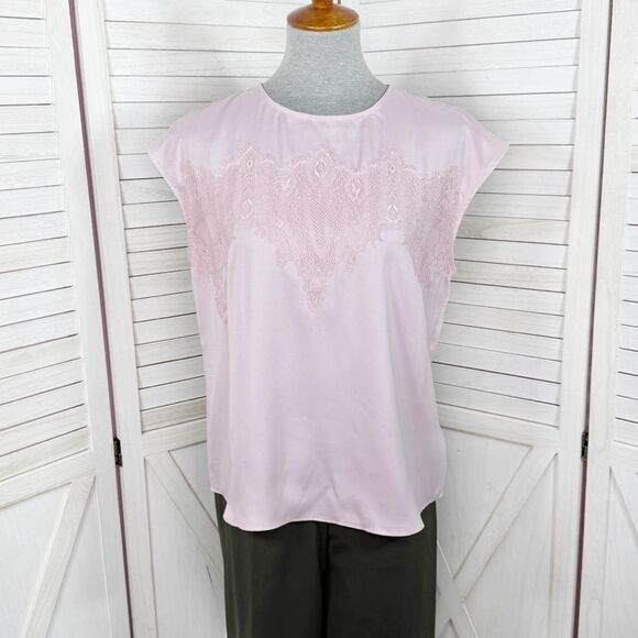Express Tops - Express Gramercy Lace Front Panel Popover Top Blouse Lilac Pink Medium